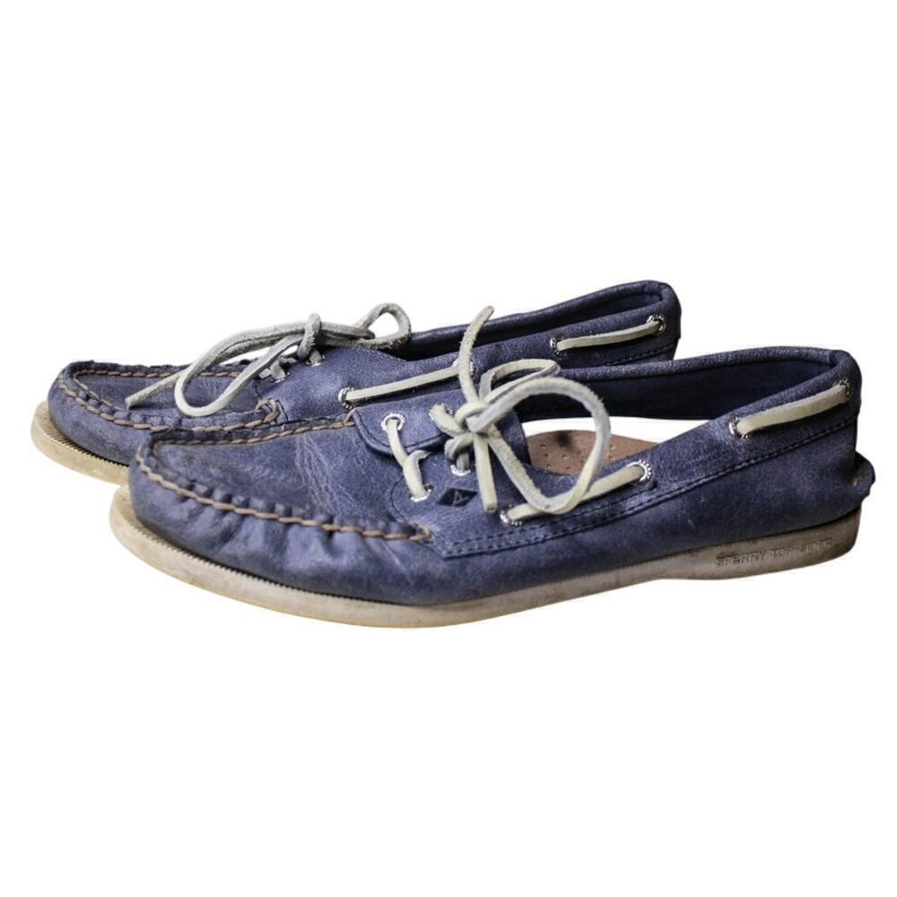 Sperry Top Sider Boat Shoe Blue Leather Coastal Preppy Classic 8.5